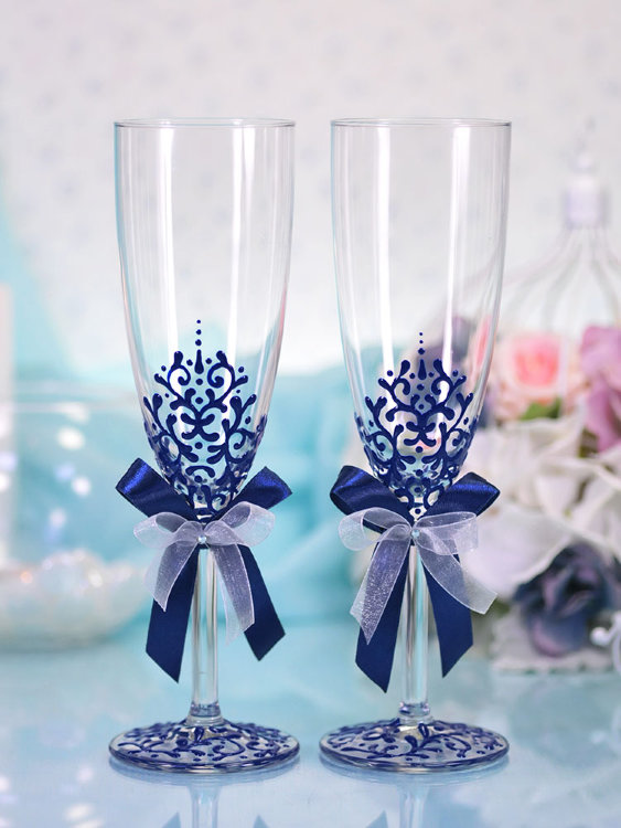 Свадебные бокалы Ажур синий