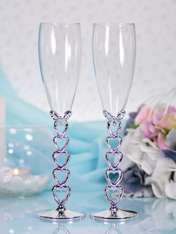 Свадебные бокалы для шампанского, ножка сердечками