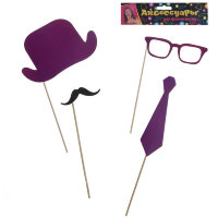 Аксессуары для фотосессии - шляпа, галстук, очки, усы, фиолетовый